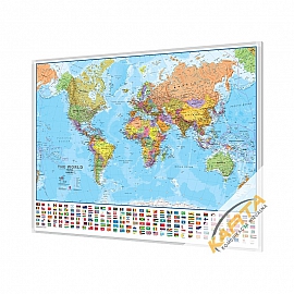 Świat Polityczny z flagami 140x100 cm. Mapa magnetyczna